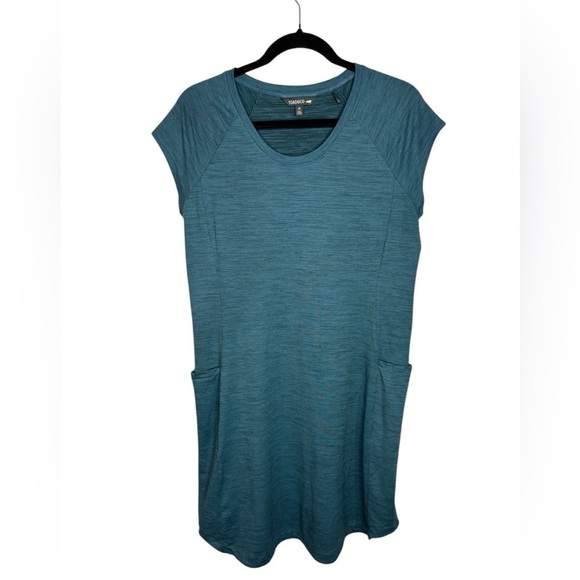 Toad & Co Short Sleeve SMU Tech Tomboy Cap Sleeve Dress Teal Blue Medium - Picture 1 of 9